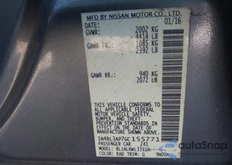 2016 Nissan Altima 3.5 Sl/3.5 Sr from USA, damaged, VIN 1N4BL3AP7GC155771